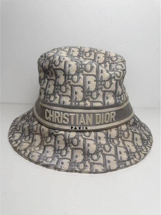 Christian Dior Oblique Bucket Hat Gray Beige Logo Women’s Size 57 main image 2